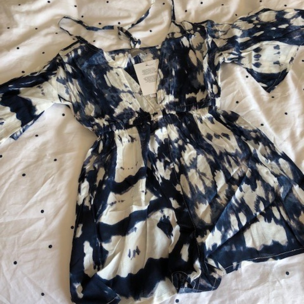 ASOS Petite Romper with Cold Shoulder in Tie Dye - Picture 3 of 5